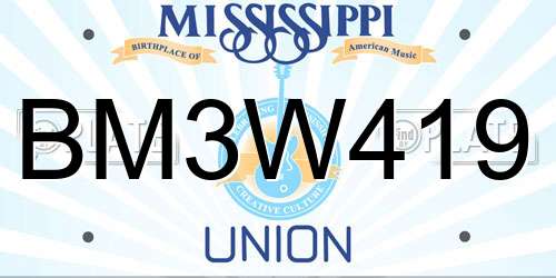 BM3W419 Mississippi License Plate