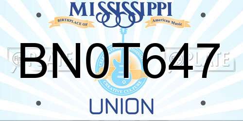 BN0T647 Mississippi License Plate