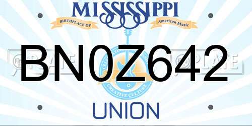 BN0Z642 Mississippi License Plate