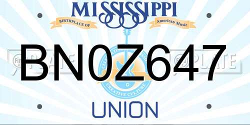 BN0Z647 Mississippi License Plate