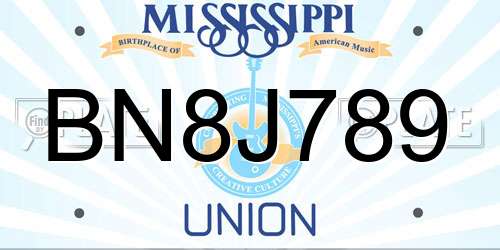 BN8J789 Mississippi License Plate
