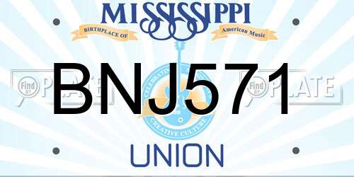 BNJ571 Mississippi License Plate