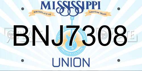 BNJ7308 Mississippi License Plate