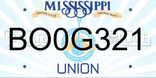 BO0G321 Mississippi License Plate