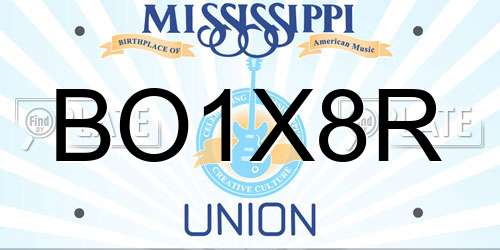 BO1X8R Mississippi License Plate