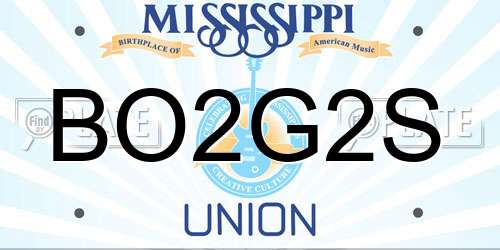 BO2G2S Mississippi License Plate
