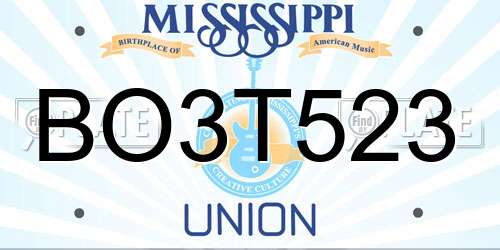 BO3T523 Mississippi License Plate