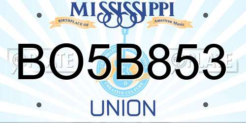 BO5B853 Mississippi License Plate