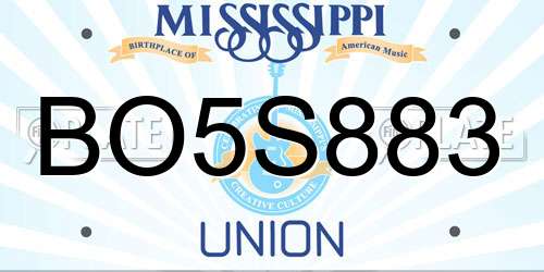BO5S883 Mississippi License Plate