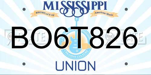 BO6T826 Mississippi License Plate