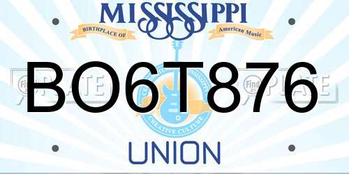 BO6T876 Mississippi License Plate