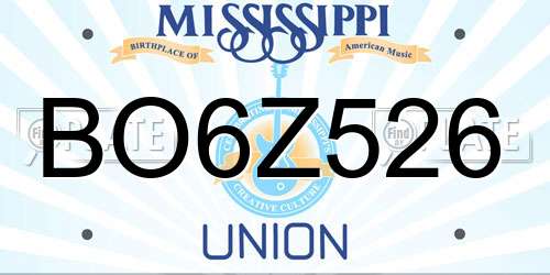 BO6Z526 Mississippi License Plate