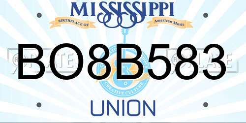 BO8B583 Mississippi License Plate