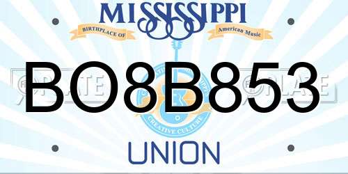 BO8B853 Mississippi License Plate