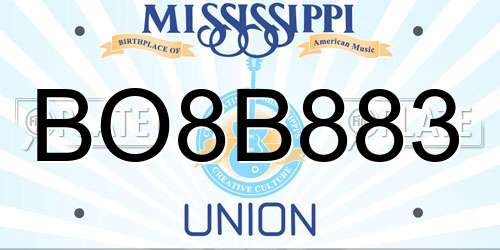 BO8B883 Mississippi License Plate