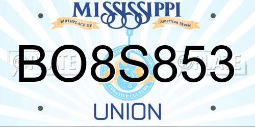 BO8S853 Mississippi License Plate