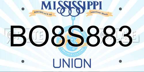 BO8S883 Mississippi License Plate
