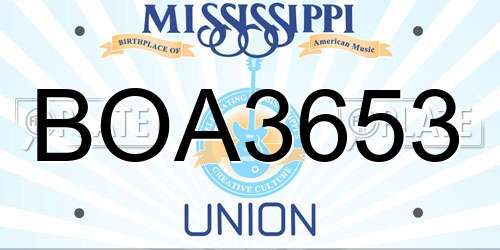 BOA3653 Mississippi License Plate