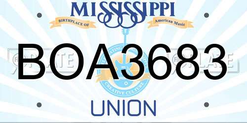 BOA3683 Mississippi License Plate