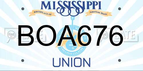 BOA676 Mississippi License Plate