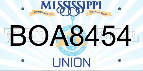 BOA8454 Mississippi License Plate