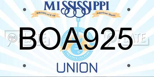 BOA925 Mississippi License Plate