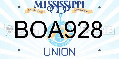BOA928 Mississippi License Plate