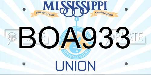 BOA933 Mississippi License Plate
