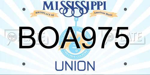 BOA975 Mississippi License Plate
