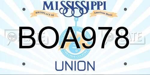 BOA978 Mississippi License Plate