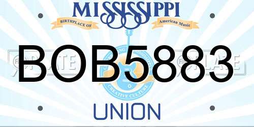 BOB5883 Mississippi License Plate