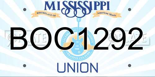 BOC1292 Mississippi License Plate