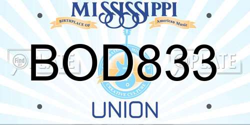 BOD833 Mississippi License Plate