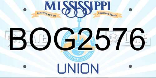 BOG2576 Mississippi License Plate
