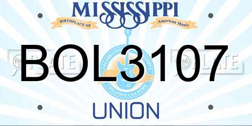 BOL3107 Mississippi License Plate