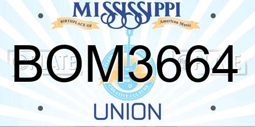 BOM3664 Mississippi License Plate