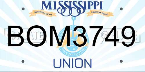 BOM3749 Mississippi License Plate