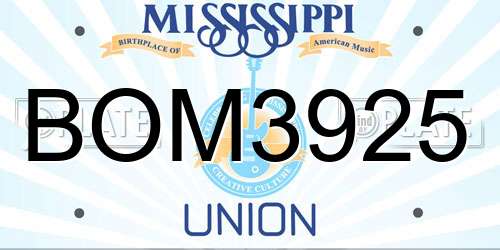 BOM3925 Mississippi License Plate
