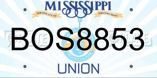 BOS8853 Mississippi License Plate