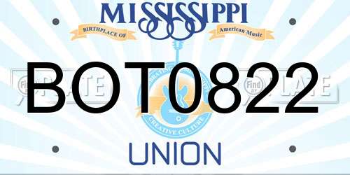 BOT0822 Mississippi License Plate