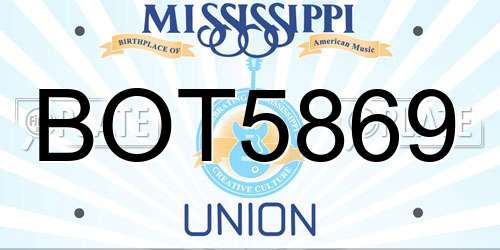 BOT5869 Mississippi License Plate