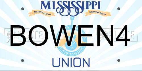 BOWEN4 Mississippi License Plate