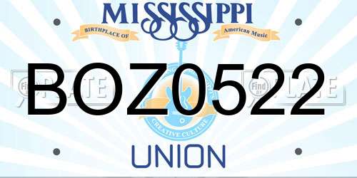 BOZ0522 Mississippi License Plate