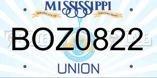 BOZ0822 Mississippi License Plate