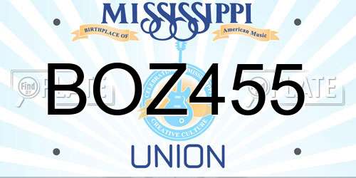BOZ455 Mississippi License Plate