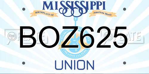 BOZ625 Mississippi License Plate