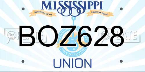 BOZ628 Mississippi License Plate
