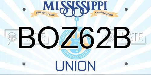 BOZ62B Mississippi License Plate