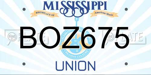BOZ675 Mississippi License Plate