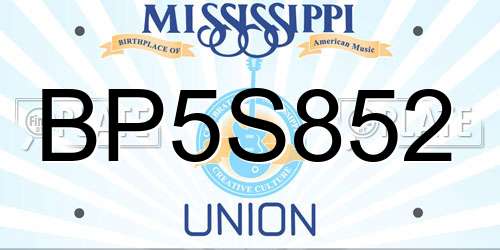 BP5S852 Mississippi License Plate